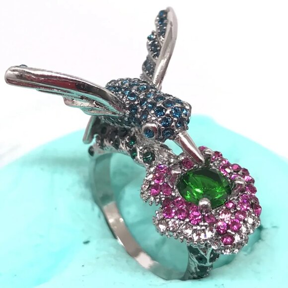 Jewelry | Womens Rhinestone Blue Hummingbird Ring | Poshmark